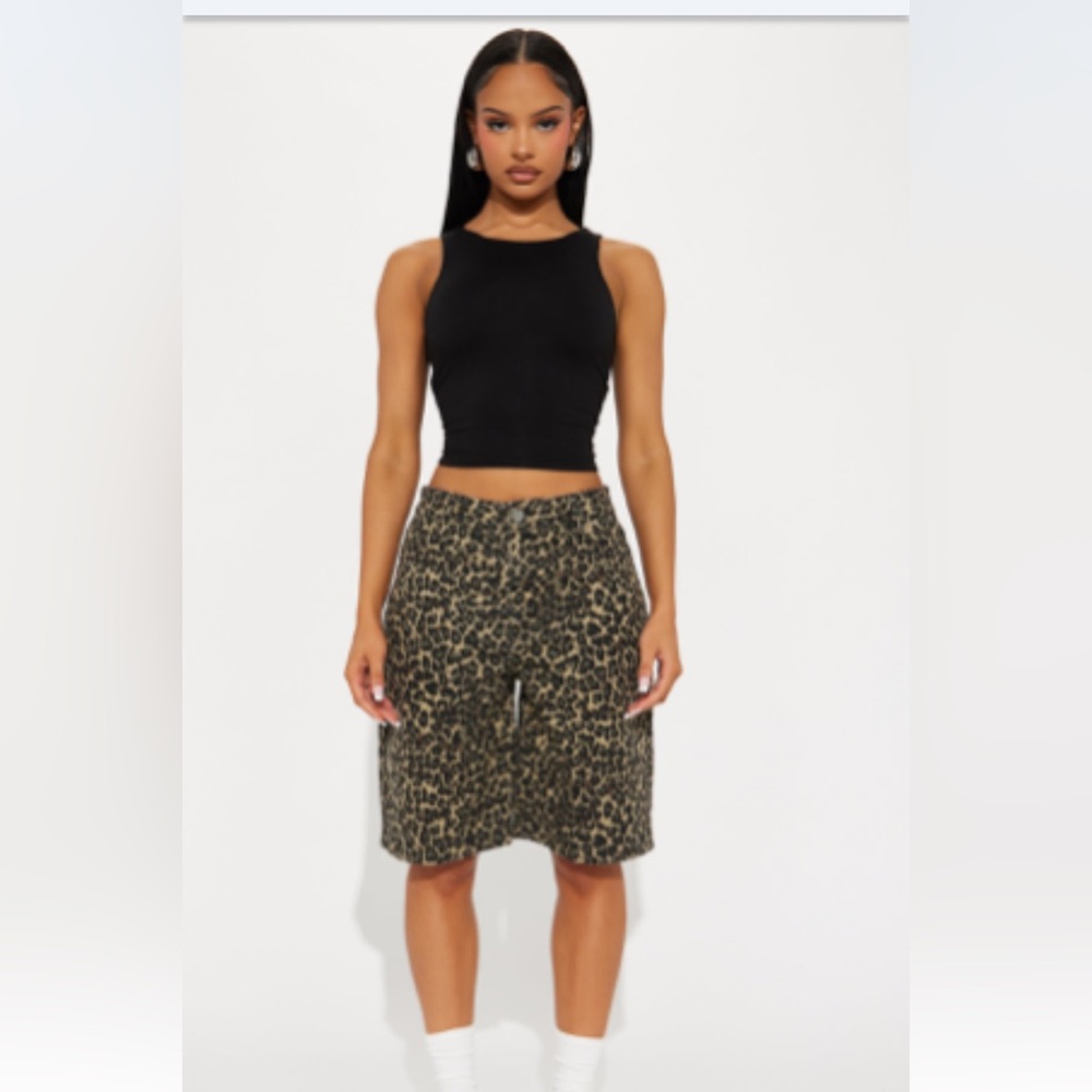 Fashion Nova Black and Tan Leopard Print Women’s Shorts